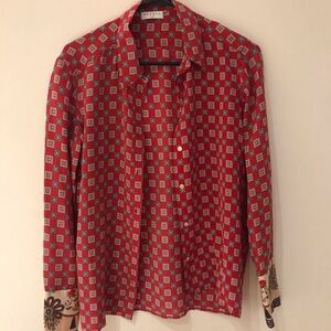 Sandro Red 3/4 Sleeve Button Down Shirt with Notched Collar nwot​​